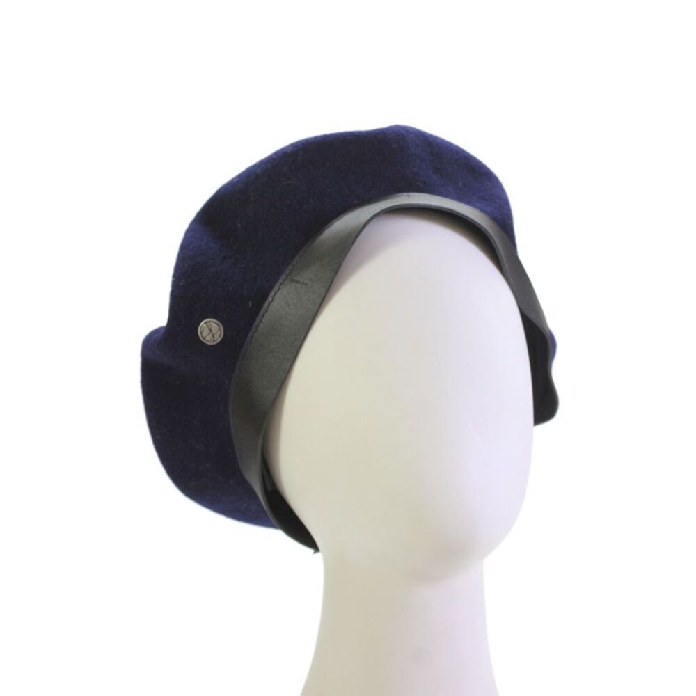 Laulhere Womens Classic Wool Satin Crest Beret Blue Size S